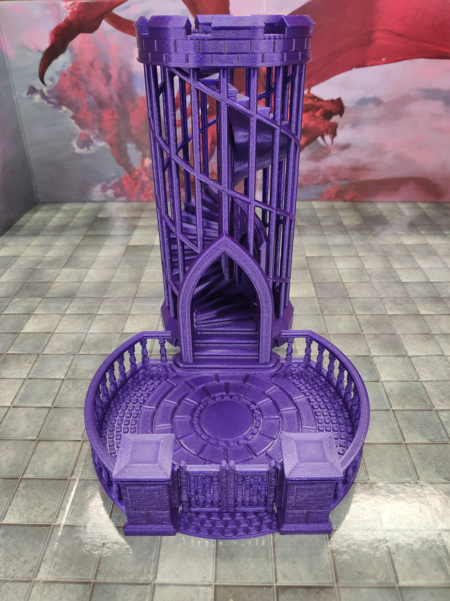 Elegant Spiral Dice Tower with Courtyard Landing For Dungeons and Dragons D&D