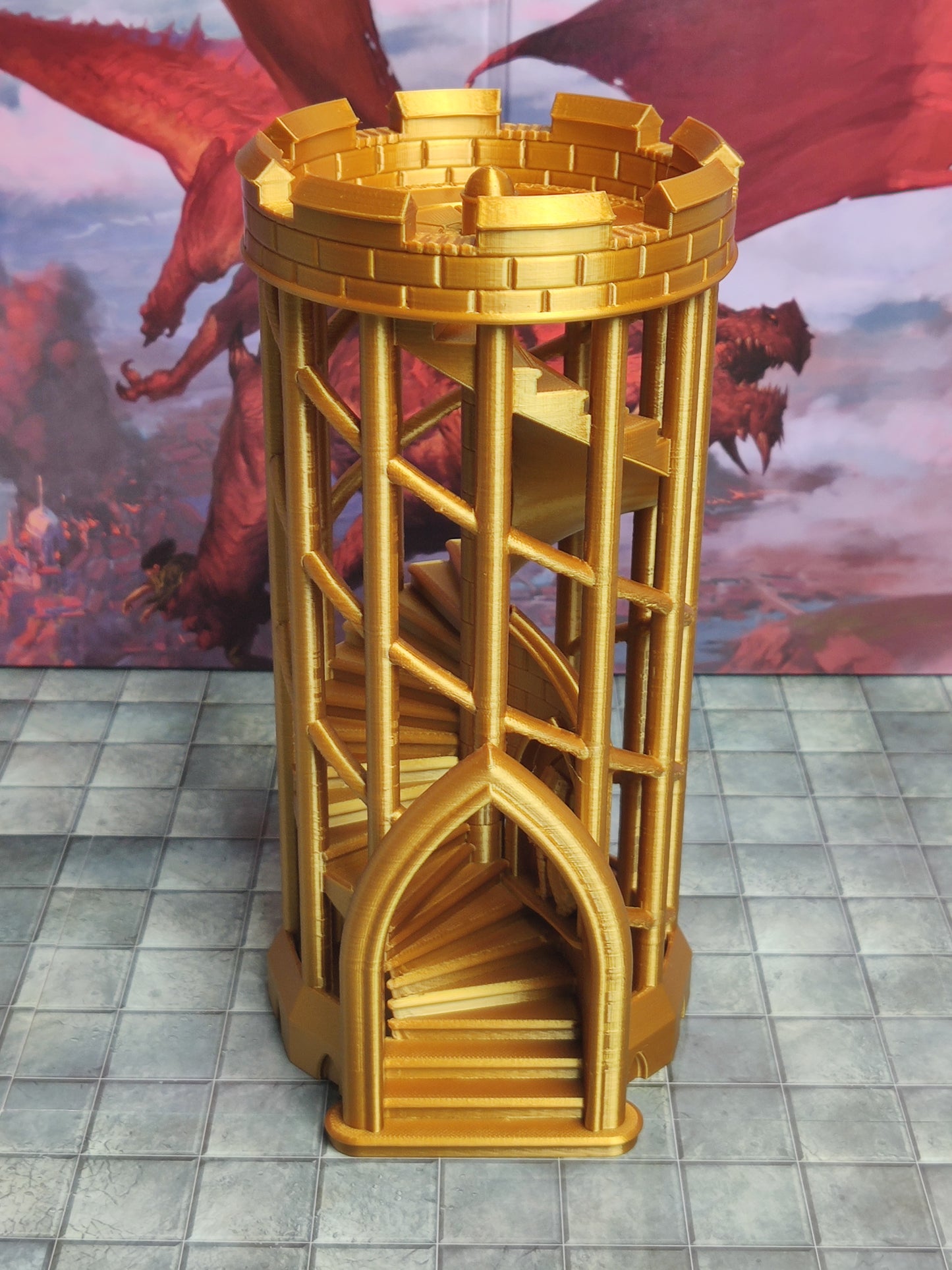 Elegant Spiral Dice Tower with Courtyard Landing For Dungeons and Dragons D&D