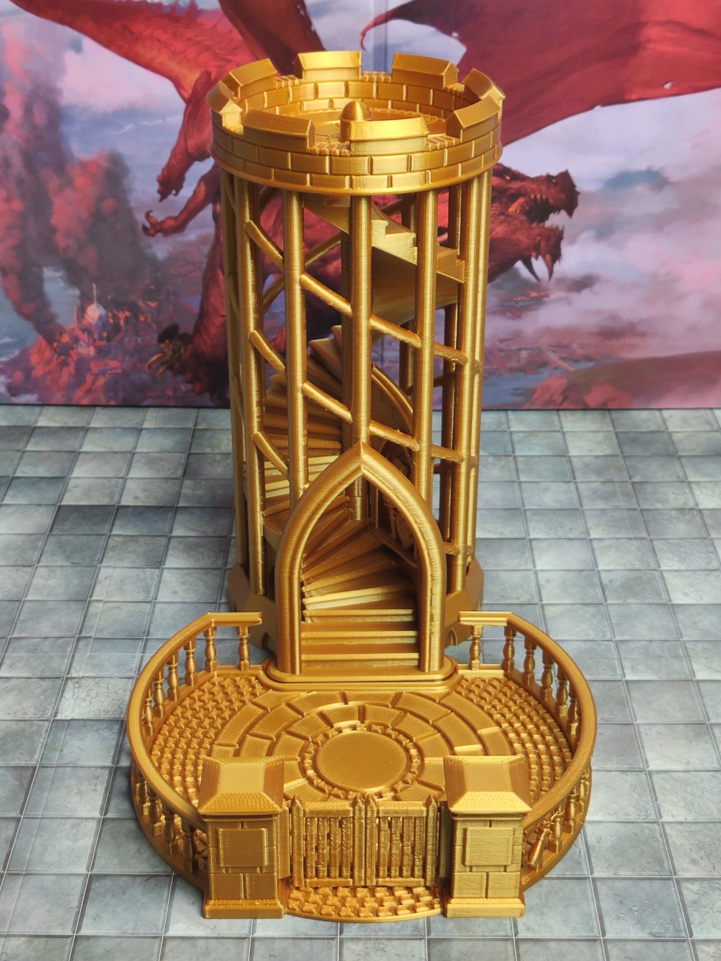 Elegant Spiral Dice Tower with Courtyard Landing For Dungeons and Dragons D&D