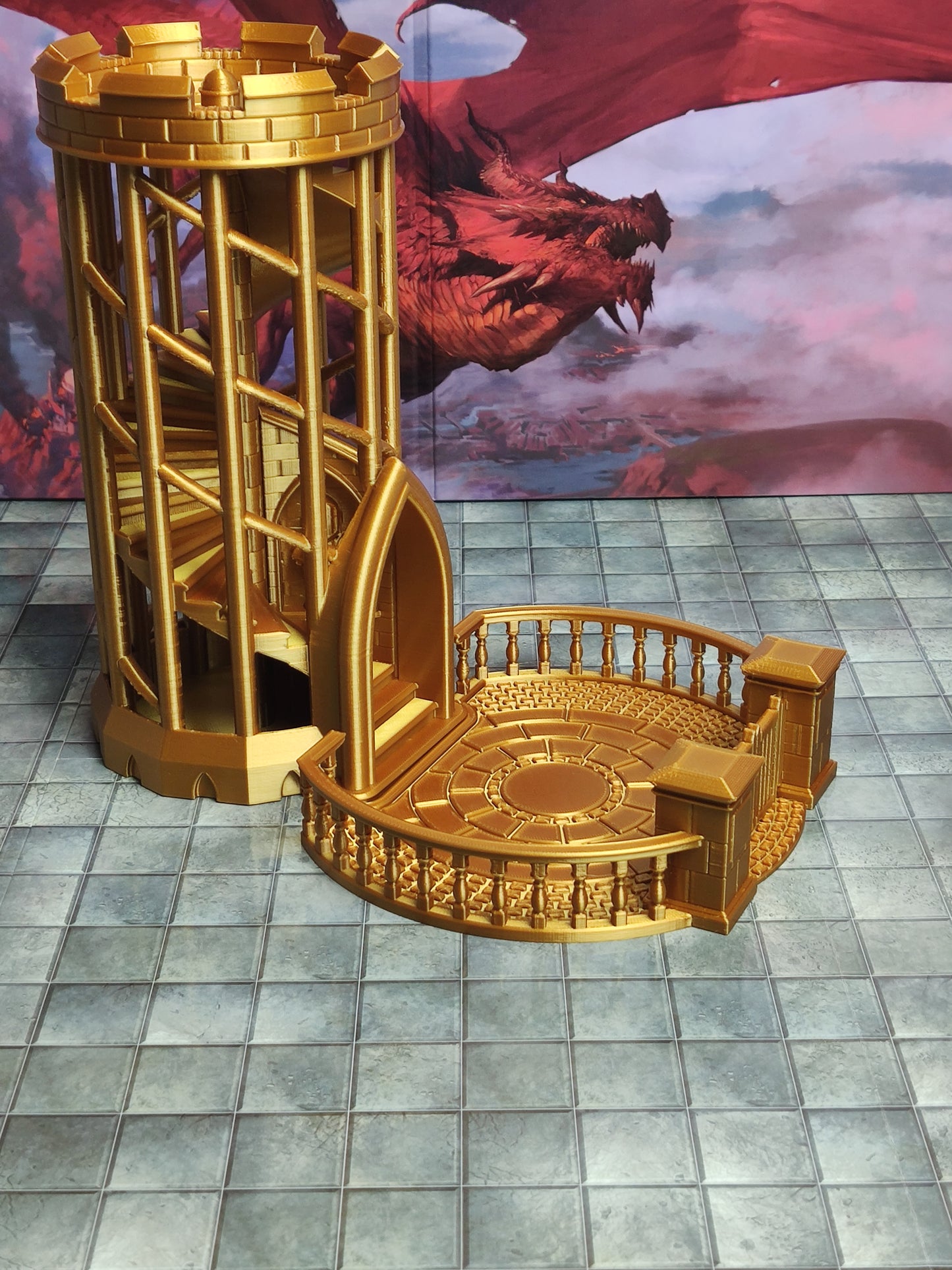 Elegant Spiral Dice Tower with Courtyard Landing For Dungeons and Dragons D&D