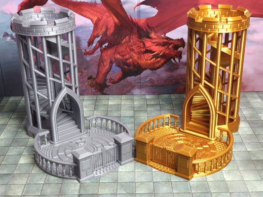 Elegant Spiral Dice Tower with Courtyard Landing For Dungeons and Dragons D&D