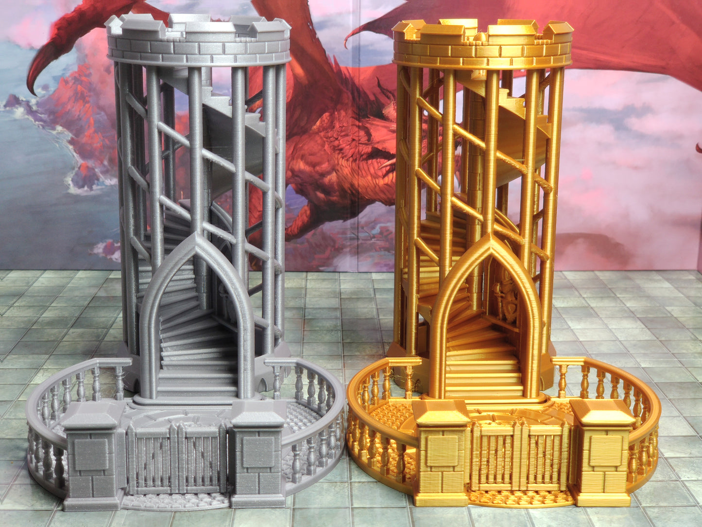 Elegant Spiral Dice Tower with Courtyard Landing For Dungeons and Dragons D&D