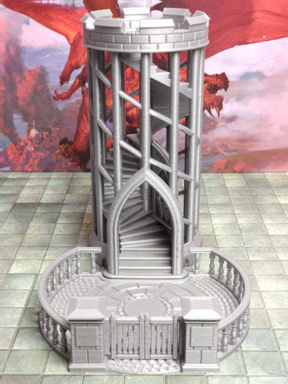 Elegant Spiral Dice Tower with Courtyard Landing For Dungeons and Dragons D&D