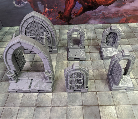 D&D Working Doors Set (6 Pieces) Modular Terrain | Custom Magnetic Tiles | 1.5 inch 38mm | Dragon's Rest